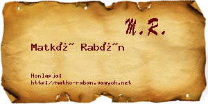Matkó Rabán névjegykártya